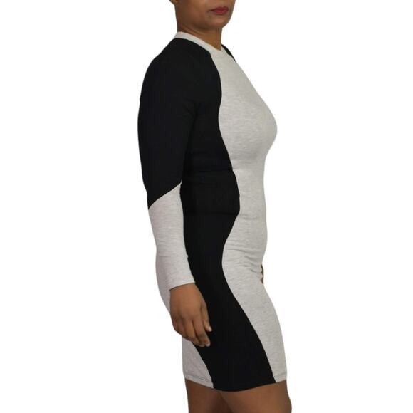 GoodTime Jersey Knit Dress Black Grey Stretch Bodycon Hourglass Illusion Large - Picture 6 of 15